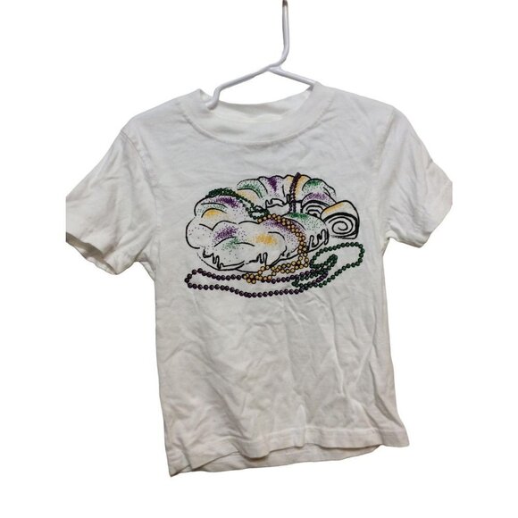 Mustard And Ketchup Boy Shirt Short Sleeve Mardi Grass Size XXS 3T White Cotton - Picture 1 of 3